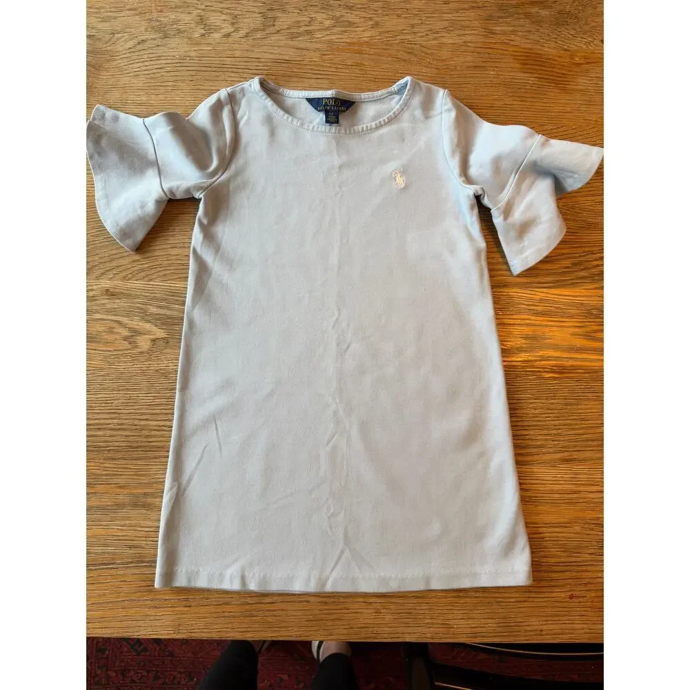 Polo Ralph Lauren Flutter Sleeve T-Shirt Dress Girls Size 7 Light Blue - Picture 3 of 5